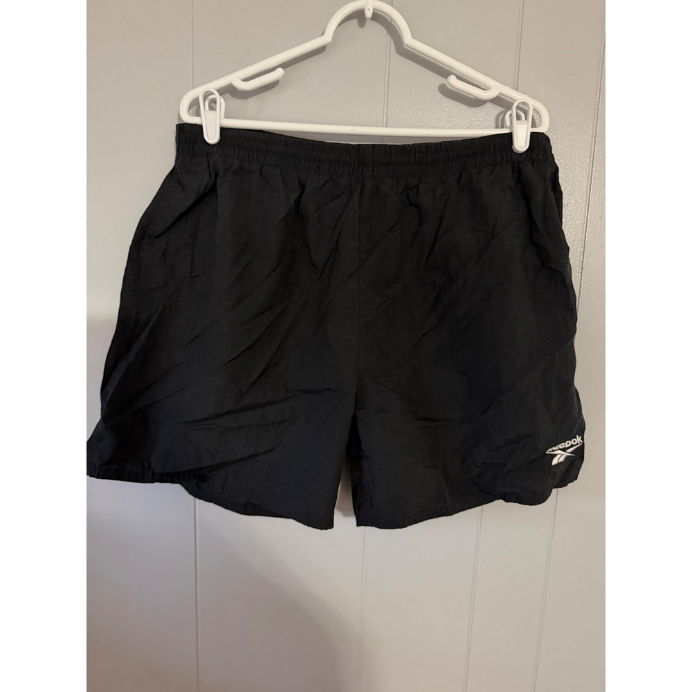 Reebok Nylon Athletic Shorts Mens L Black Vintage Mesh Lined Embroidered Logo